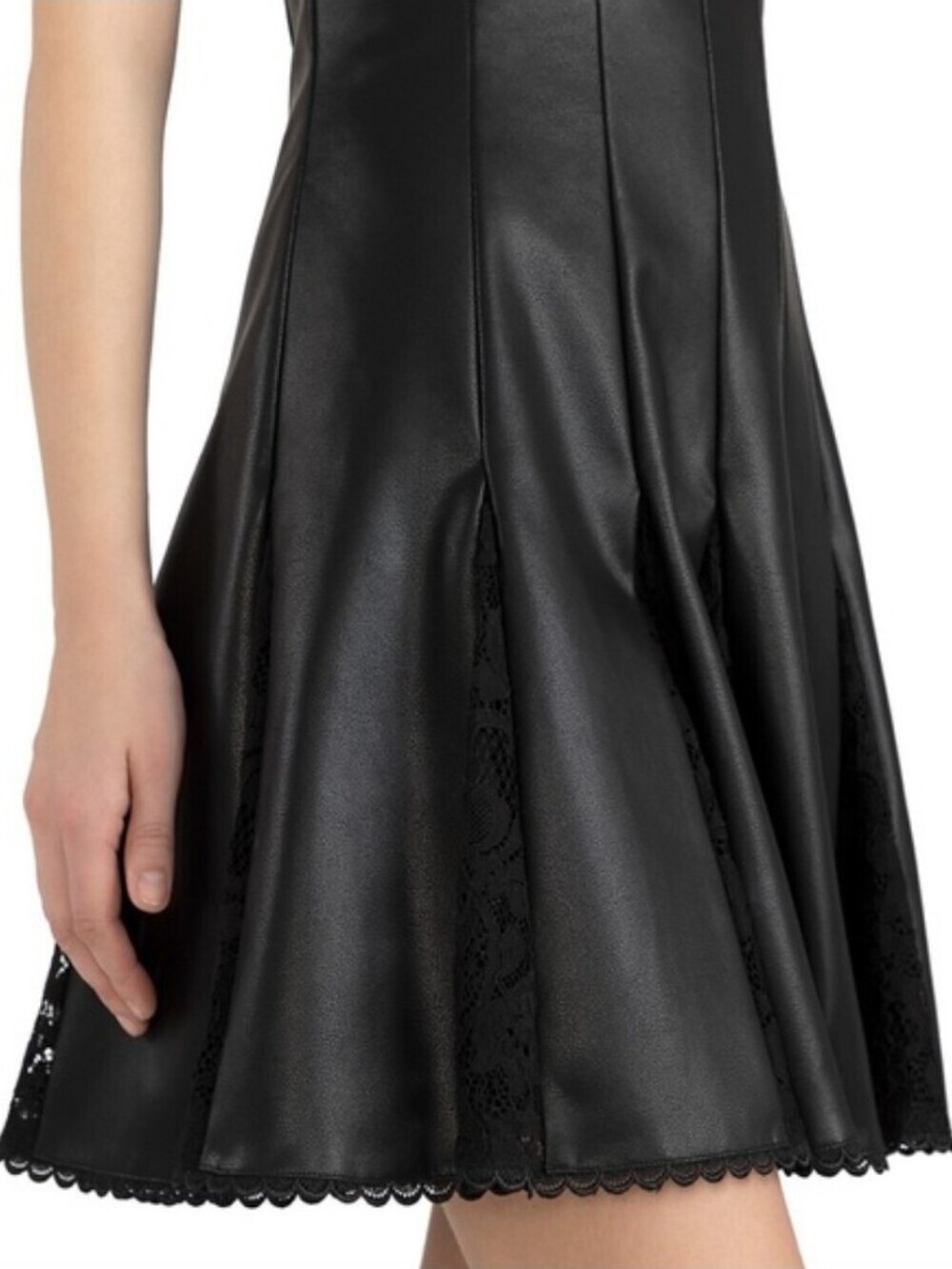 NWT Shoshanna Everett Black Faux Leather and Lace Fit & Flare Mini Dress Sz 0 - Picture 4 of 16